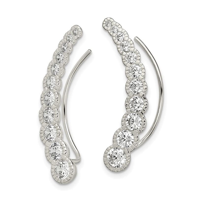 Curata 27mm 925 Sterling Silver CZ Cubic Zirconia Ear Climber Earrings Jewelry Gifts for Women