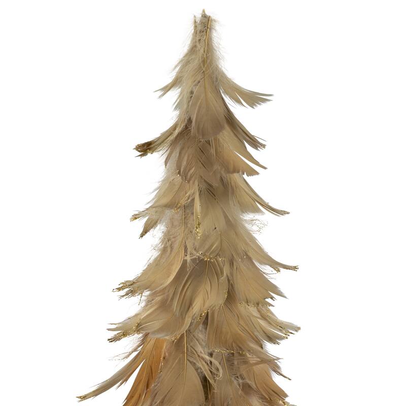 Feather Layered Cone Tree Christmas Decoration - 19.5" - Moss Green and Brown