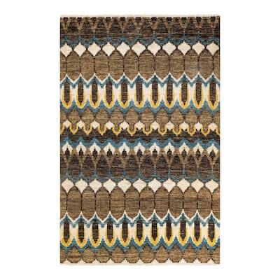 Overton Hand Knotted Wool Contemporary Ikat Green Area Rug - 6' x 9'