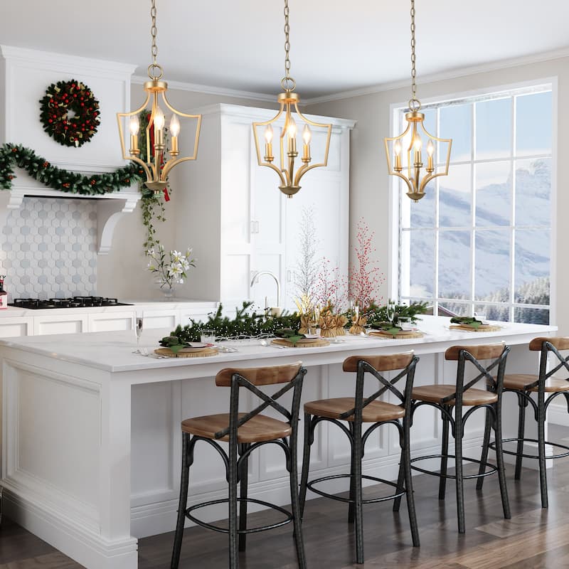 Modern Gold 3-Light Lantern Chandelier Kitchen Island Pendant Lights