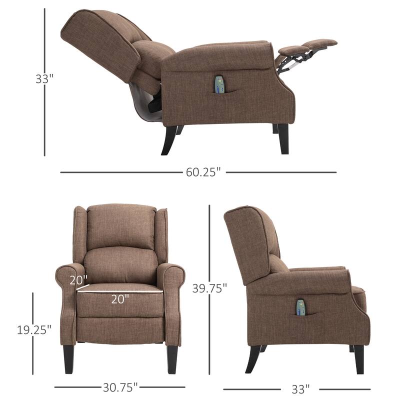 Linen Upholstered Recliner Sofa with Heat & Dual Massage Motors, Manual Reclining & Remote Control
