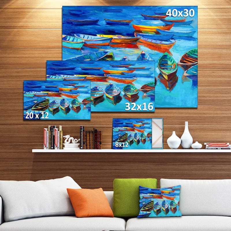 Designart "Boats in Blue Sea" Seascape Canvas Print - multi