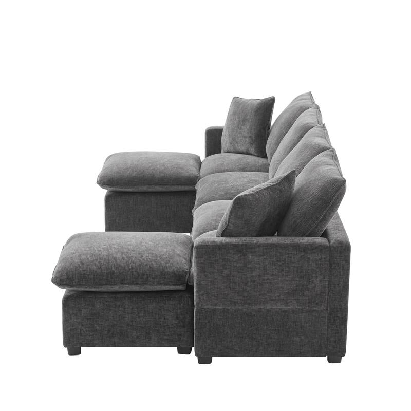 Black+Grey 6 Seat Sectional Sofa Set with Ottomans Chaise Lounges