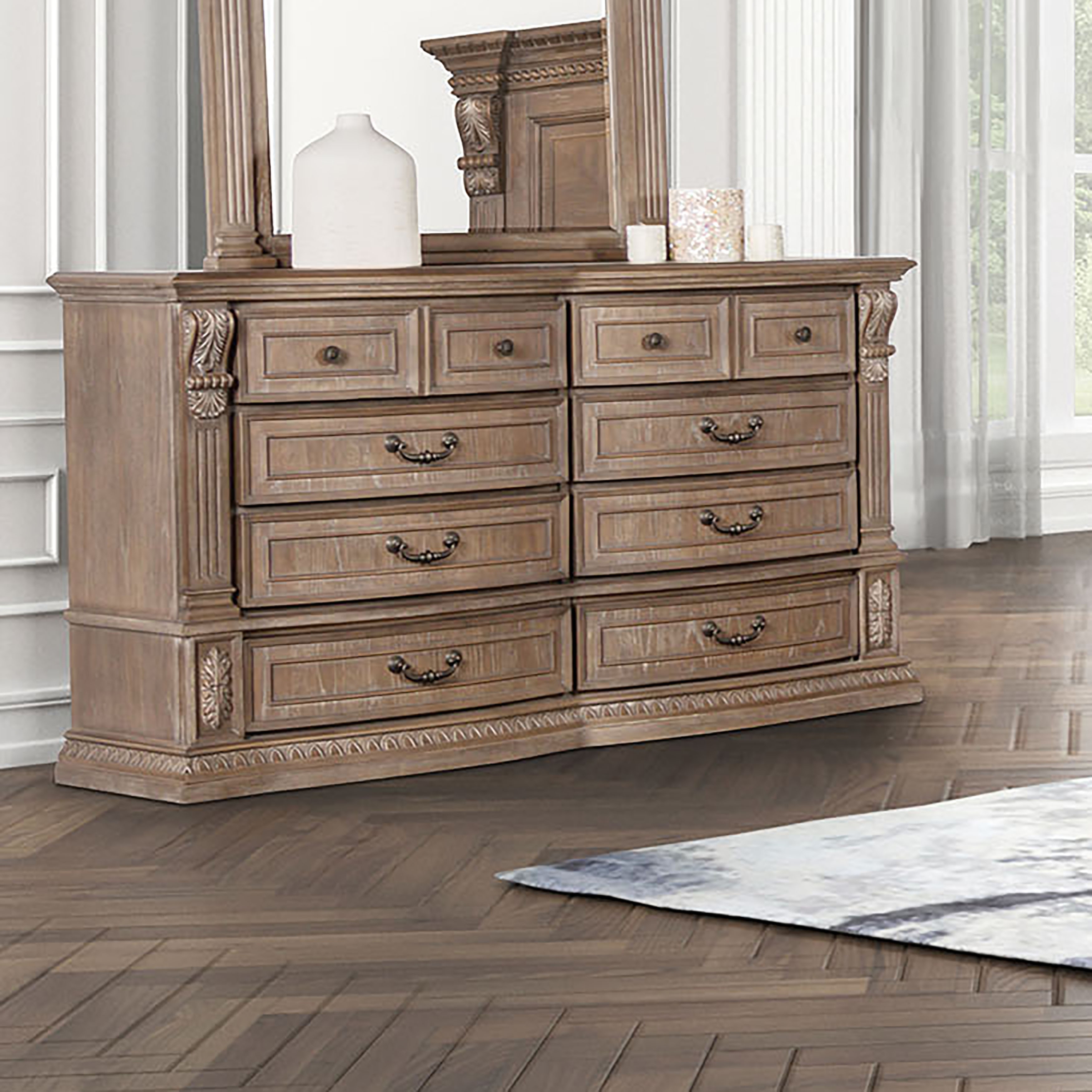 Furniture of America Cassian Weathered Oak Wood 8-Drawer Dresser