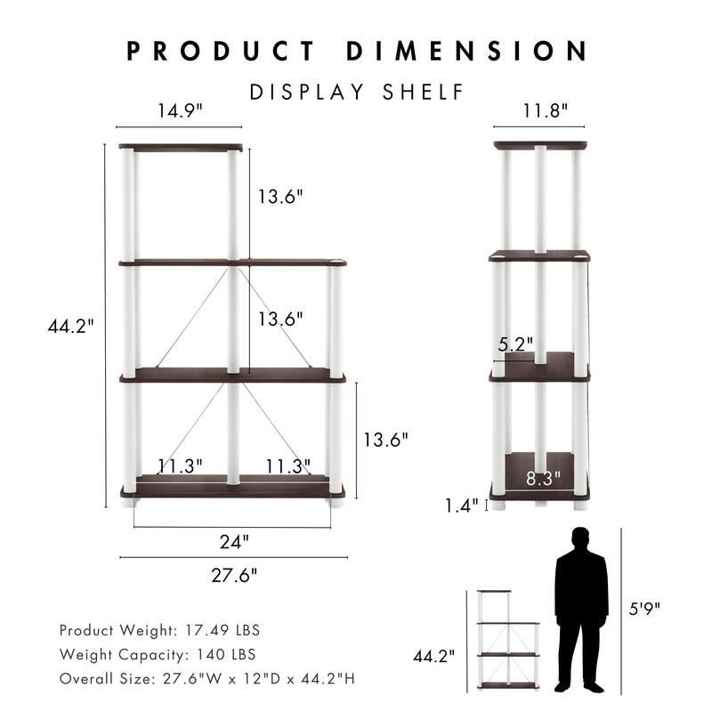 DH BASIC Modern Wood Shelving Unit with storage - Tier Shelves, Cube Ladder Shelf by Denhour