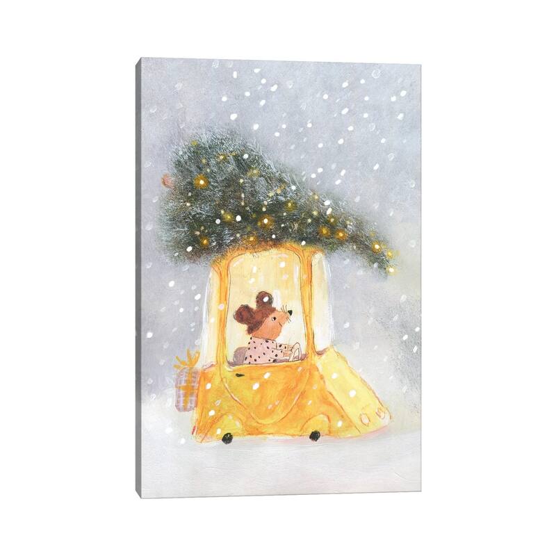 iCanvas "Little Mouse Carrying Christmas Tree On The Top Of The Car" by Natalia Shaloshvili Canvas Print