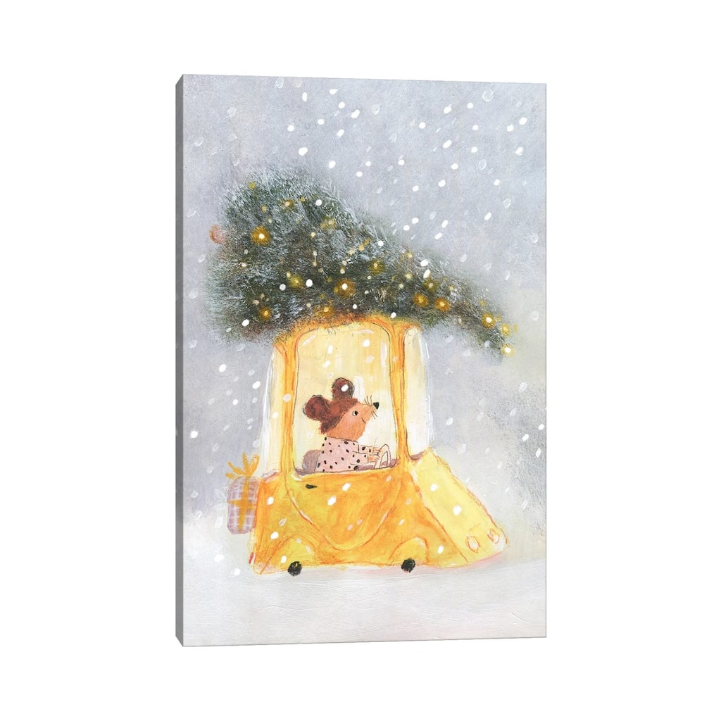 iCanvas "Little Mouse Carrying Christmas Tree On The Top Of The Car" by Natalia Shaloshvili Canvas Print