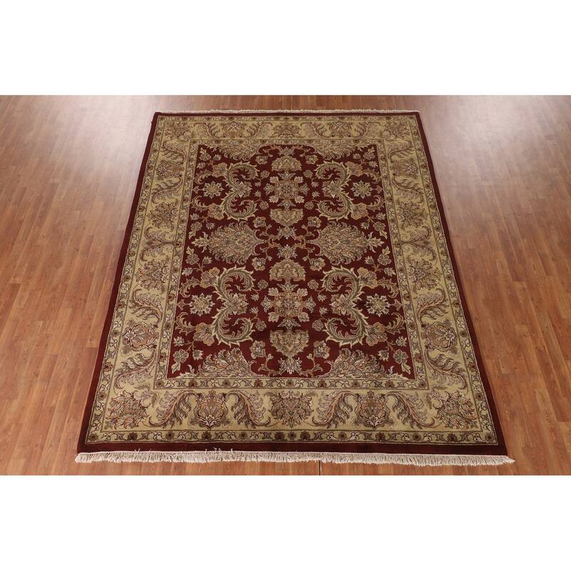 Red Floral Agra Indian Area Rug Hand-Knotted Wool Carpet - 8'3"x 10'1"