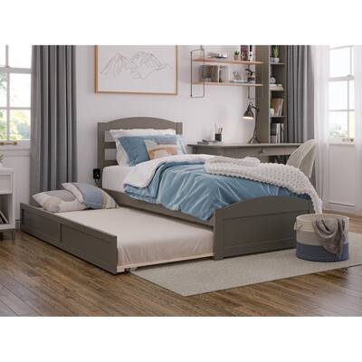 Platform Bed with Trundle & Charging Station - Twin Size Grey - Slat Kit Included