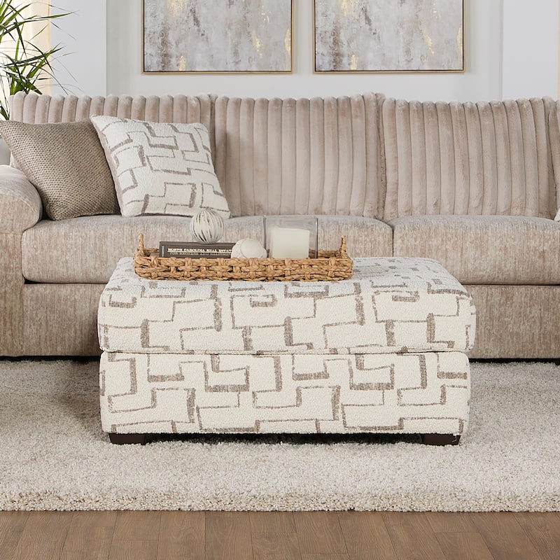 Roundhill Furniture Nason Geometric Patterned Ottoman - Racetrack Cork