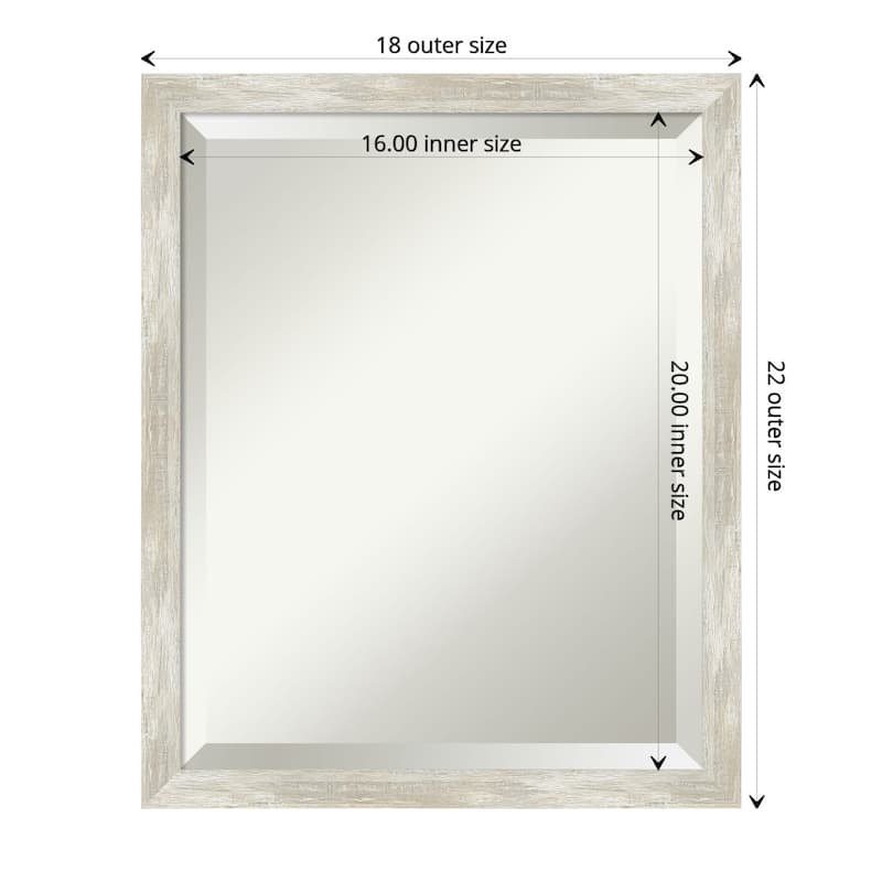 Beveled Bathroom Wall Mirror - Crackled Metallic Frame - Outer Size: 18 x 22 in - Crackled Metallic Narrow