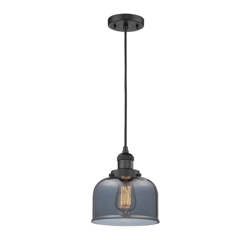 Innovations Lighting Franklin Restoration Bell - 1 Light 8" Cord Hung Mini Pendant - Matte Black/Light Smoke