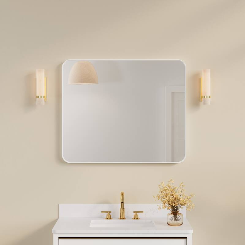 Modern Bathroom Rectangular Wall Mounted Anodized Aluminum Framed Vanity Mirror - 30in.Wx 36in.H - White