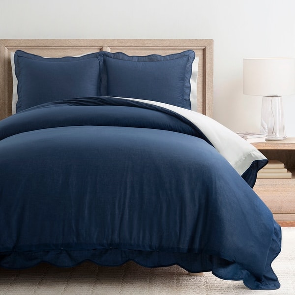 Tenda Doccia Boho Chic Lush Decor – Set Completo Con Fodera PEVA E Anelli – Blu Navy 183x183 Cm - copertina