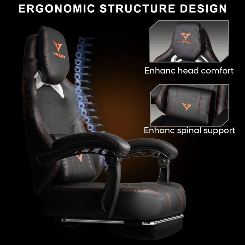 BOSSIN Big and Tall Gaming Chair 400lb with Footrest, Ergonomic Video Game Chair for Adults with Headrest and Lumbar Pillow