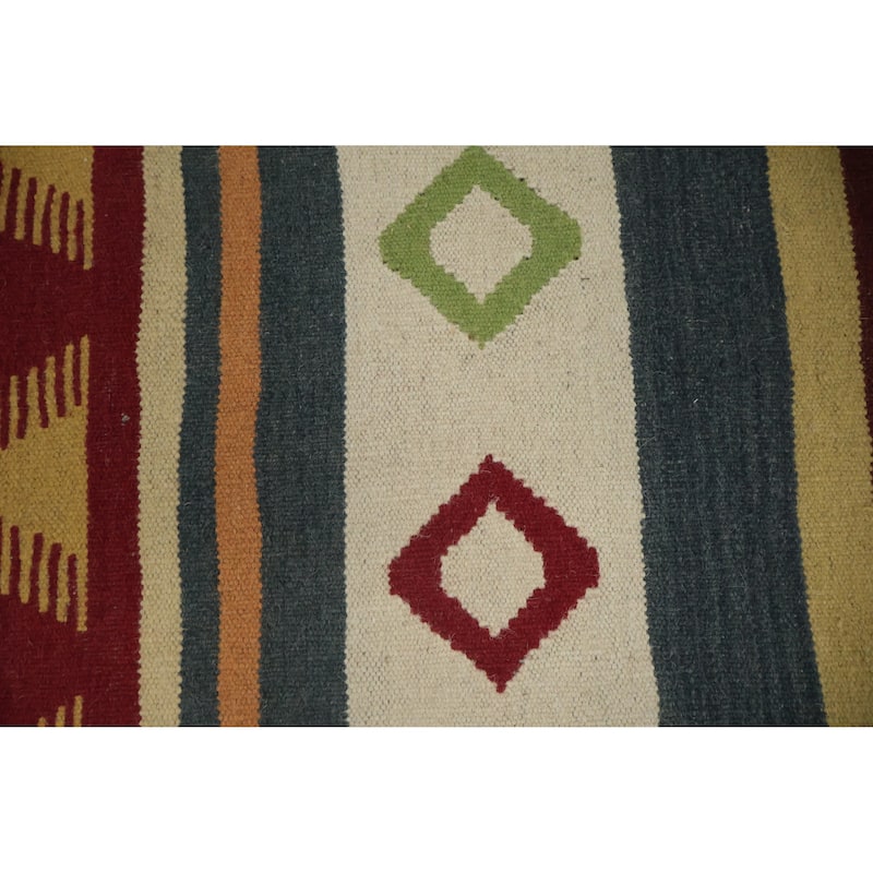 Hand Woven Oriental 100% Wool Carpet Southwestern Modern Multi-Colored Kilim Area Rug - 8' 5'' X 8' 3''