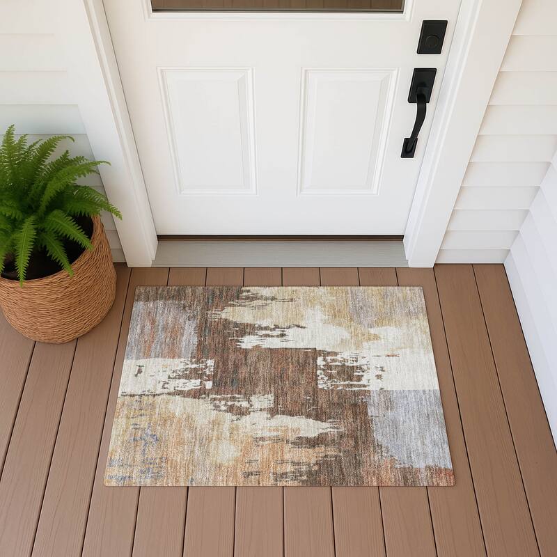 Machine Washable Indoor/ Outdoor Contemporary Fusion Chantille Rug - Cayenne - 1'8" x 2'6"