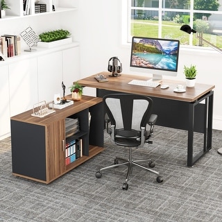 L-Shaped Computer Desk 55 Executive Desk with 39undefined File Cabinet ...