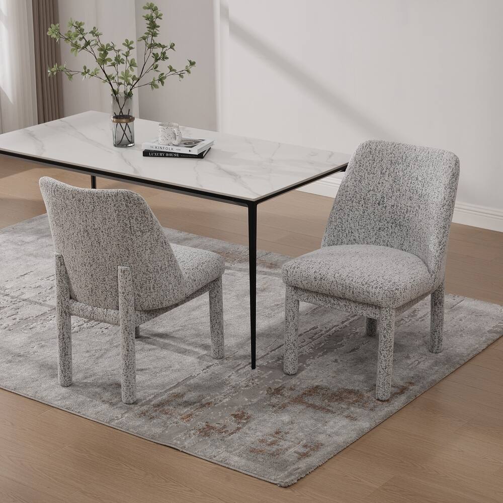 Chenille Upholstered Dining Chair Set of 2, Kitchen Side Chairs with Curved Backrest, Accent Chair with Rubberwood Legs