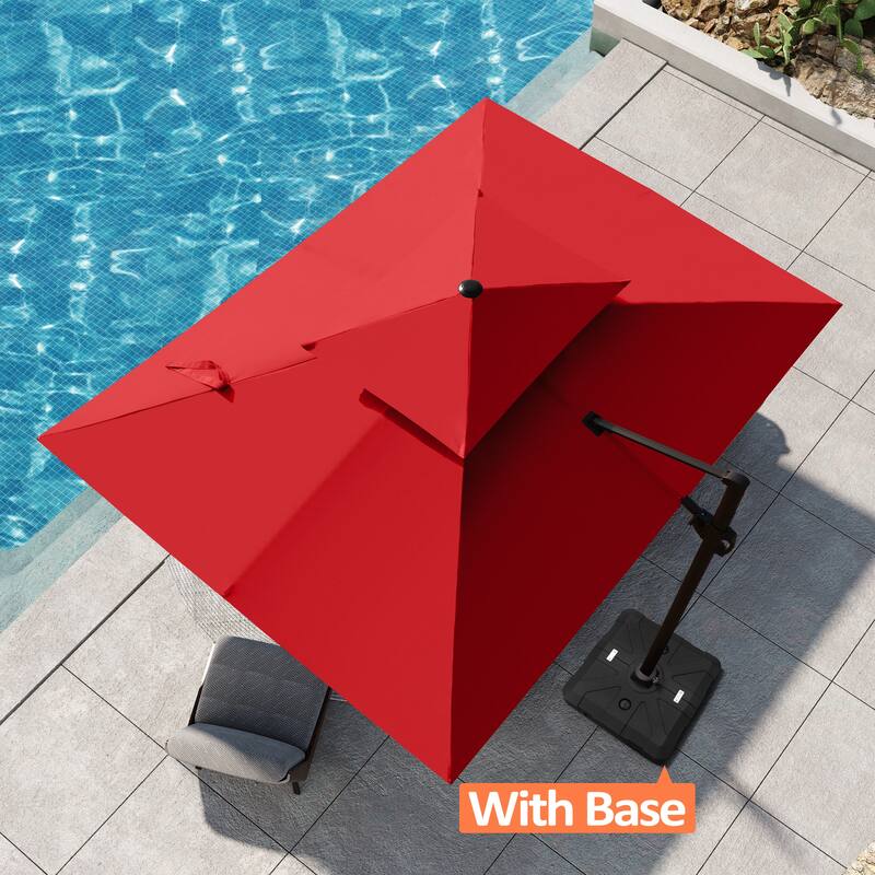 Pellebant Outdoor Patio 9 FT x 11.5 FT Double Top Cantilever Offset Umbrella with HDPE Base - Red