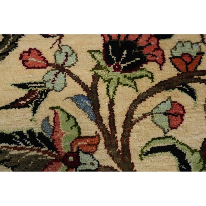 Hand Knotted Oriental 100% Silk Carpet Traditional Floral Beige & Ivories Qum Area Rug - 5' 3'' X 3' 6''