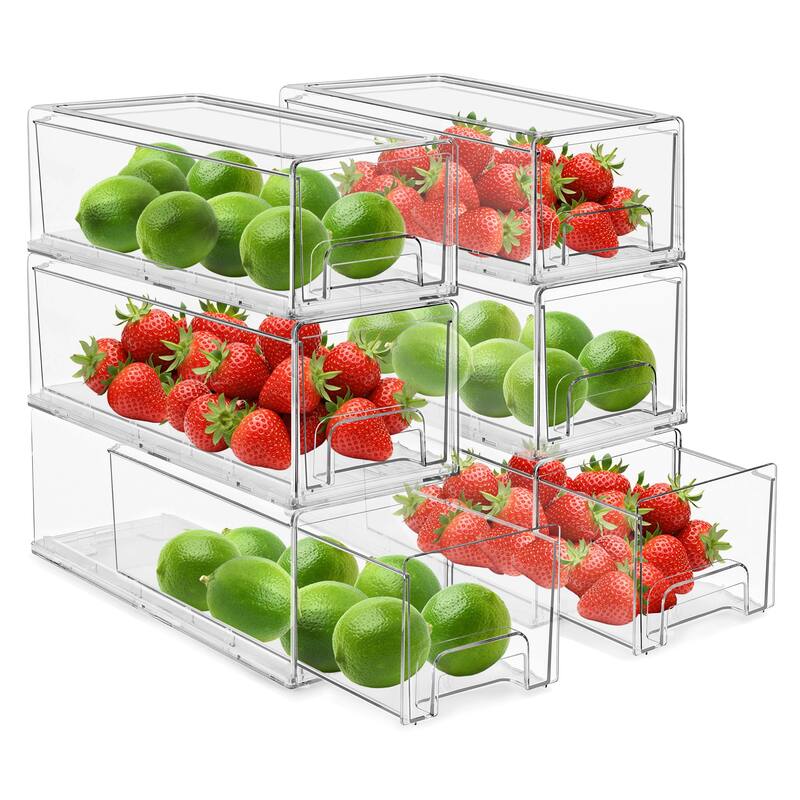Sorbus Fridge Drawers - Clear Stackable Pull Out Refrigerator Organizer Bins - Food Storage Containers (Small) - 6 Piece