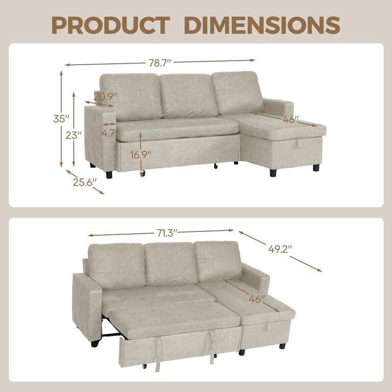Small Couch Sofas with Pull Out Bed, Convertible Sleeper Sofa Bed with Storage for Small Spaces
