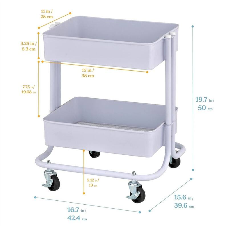 2-Tier Rolling Utility Cart - 15.6"D x 16.7"W x 19.7"H