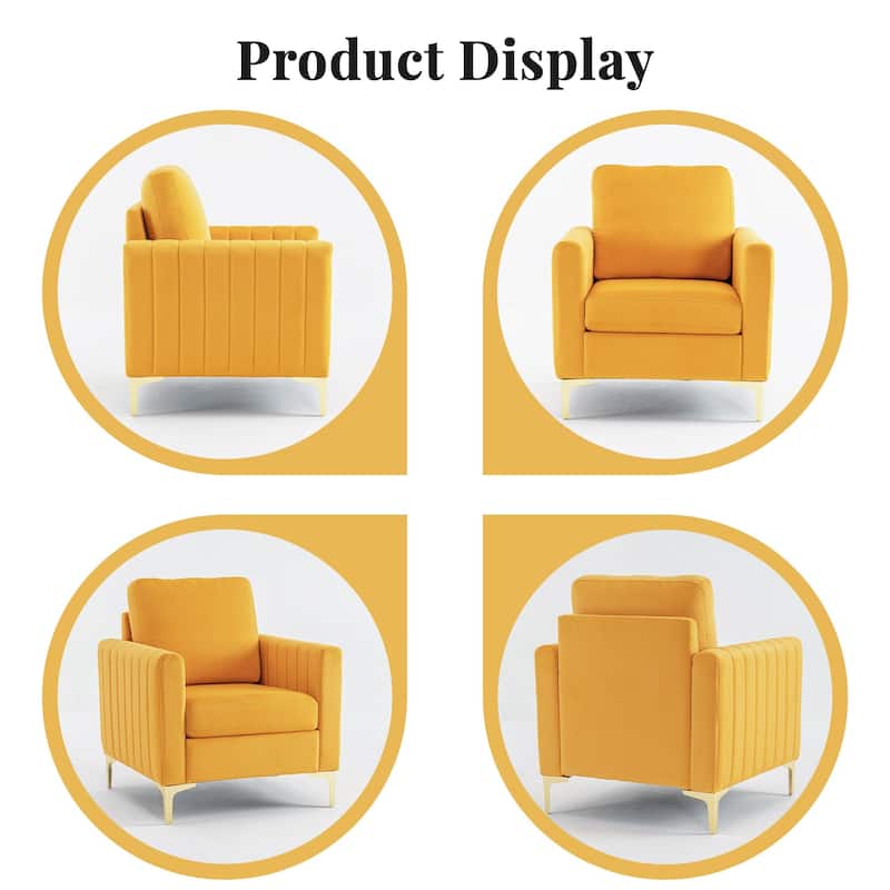 Modern Velvet Accent Chair for Living Room & Bedroom Comfy Reading Armchair with Gold Metal Legs