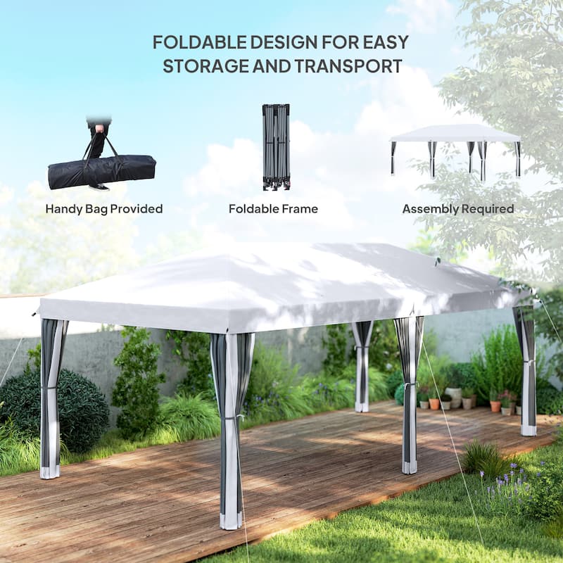 Pop-Up Canopy Tent with Mesh Panels Cream White Oxford Fabric, Powder-Coated Steel Frame - 230.25" L x 116.25" W x 106.25" H