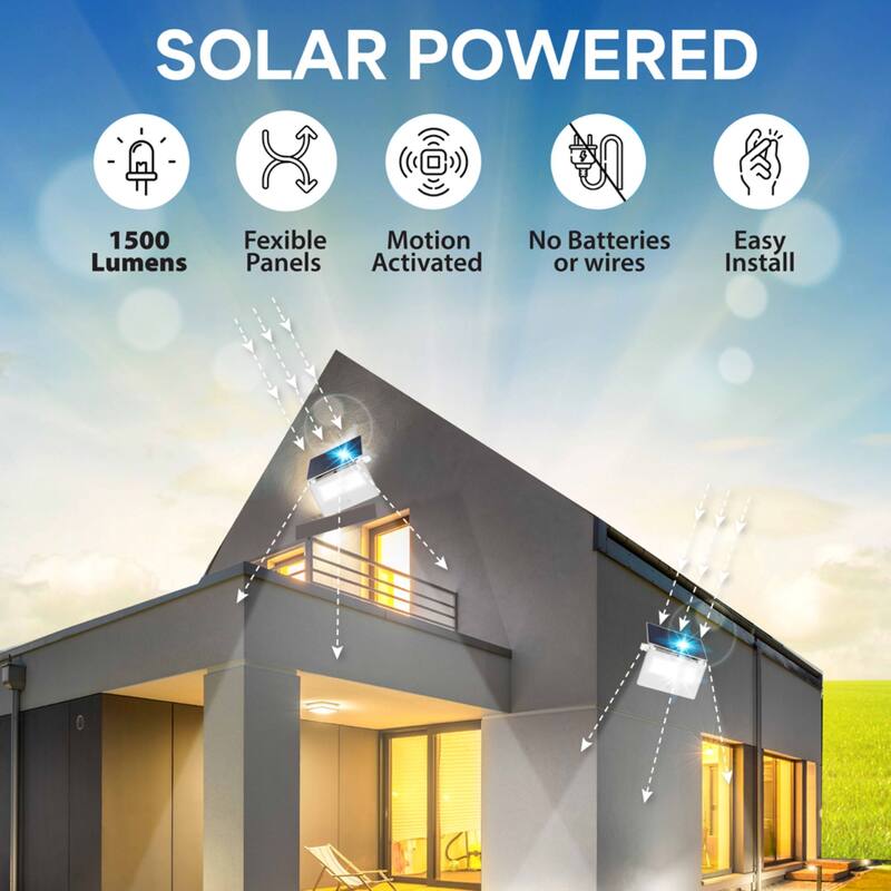 Bell + Howell Bionic Spotlight Flex Pro 1500 Lumens Solar Powered Motion Sensor Outdoor Security Light - 9"H x 7.5"W