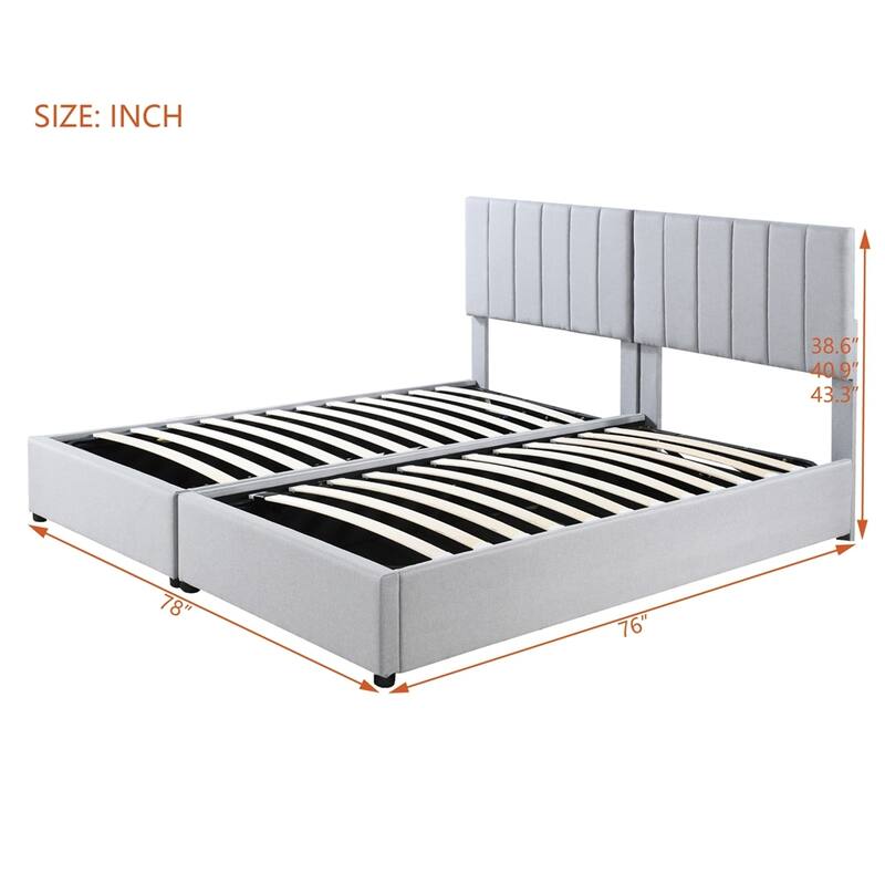 King Size Upholstered Platform Bed with Hydraulic Storage System