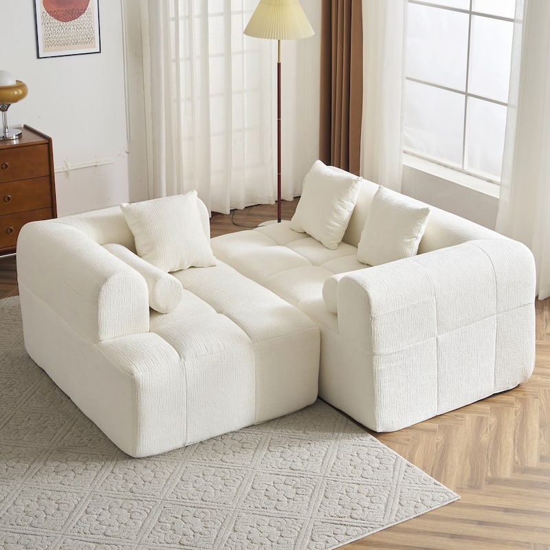101.2" Chenille Sectional Sofa Full Compressed Sofa Modular Sofa Couch with 2 Side Pockets, Free Combined Sofa