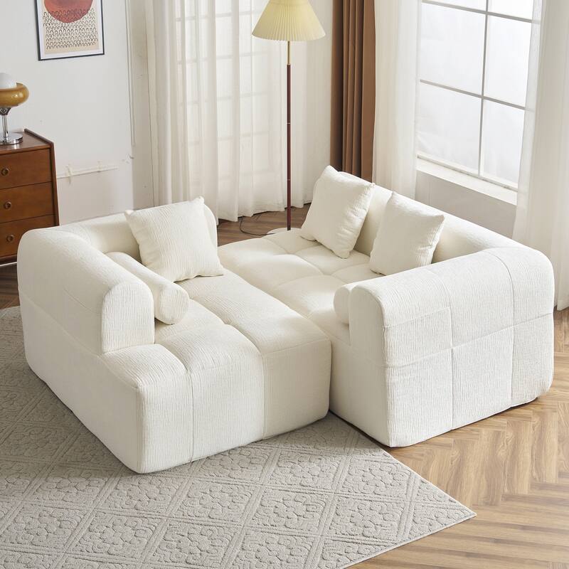Modular L Shaped Sectional Sofa with Chaise, Full-Compressed Deep Seat Sectional Sofa, Chenille Fabric Sofa with Side Pockets