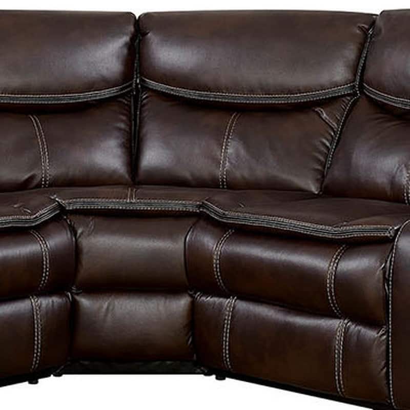 Leatherette Reclining Sectional with Double Stitching Details, Brown