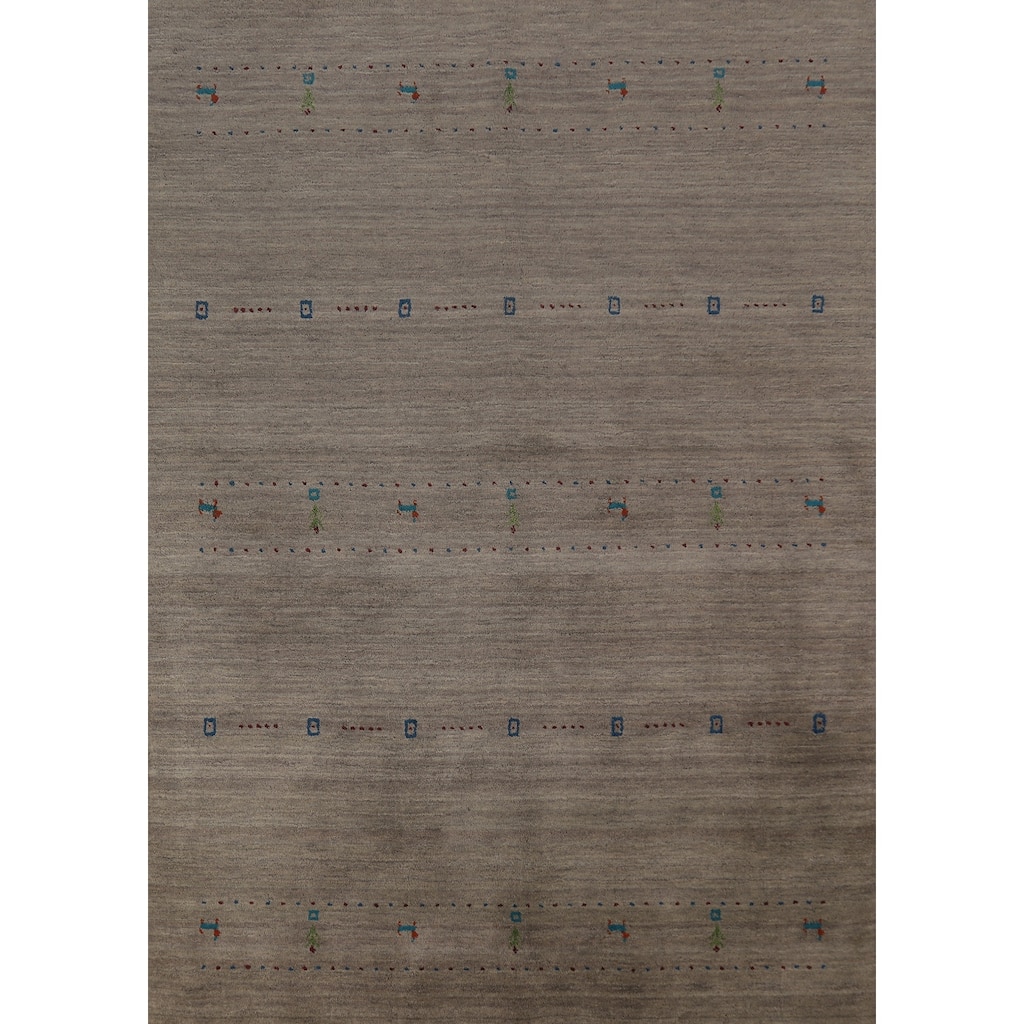 Gabbeh Modern Area Rug Handmade Grey Tribal Wool Carpet - 5'3" x 7'6"