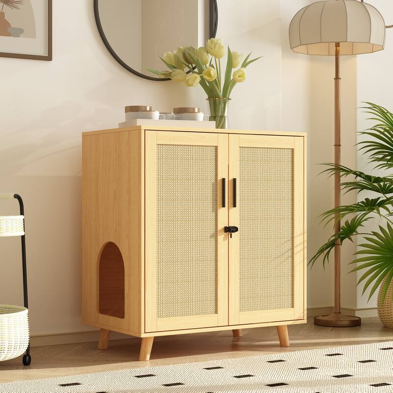 Cat Litter Box Enclosure 2-Door Storage Cabinet Bathroom Cabinet