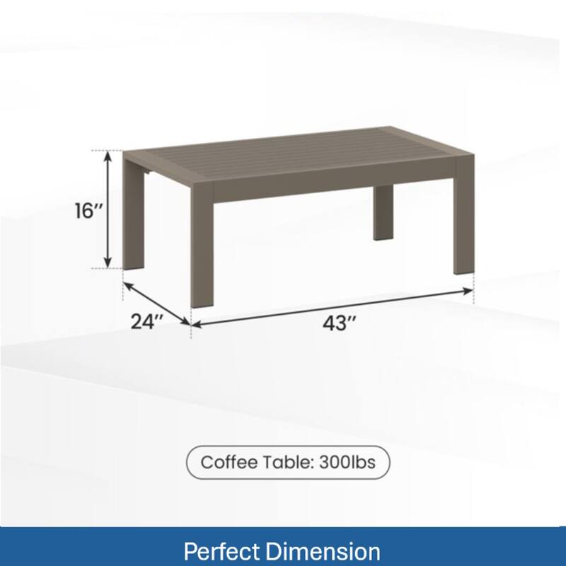 43x24" Metal Coffee Table with Wood-Look Top and Khaki Frame