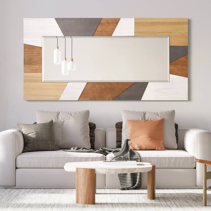Geometric Blocks Hand Made Solid Paulownia Wood Beveled Leaner Mirror