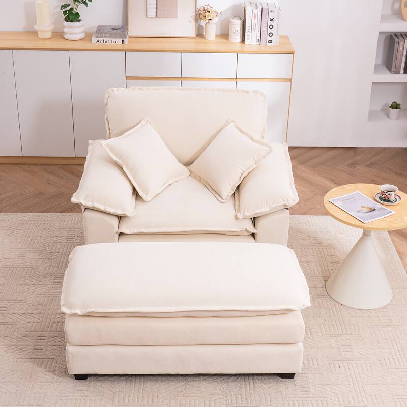 46.9 Inch Single Sofa with 2 Folding Pillows and an Ottoman, Comfort Sofa - Living Room Deep Seating Sofa for Living Room
