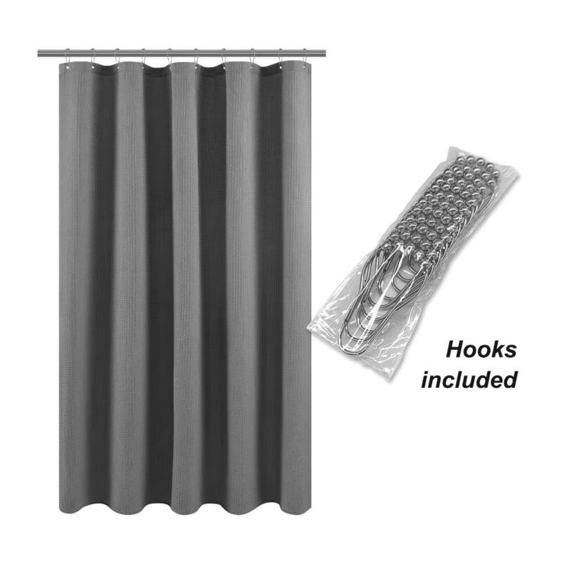 Dobby Waffle Shower Curtain with 12 Metal Hooks