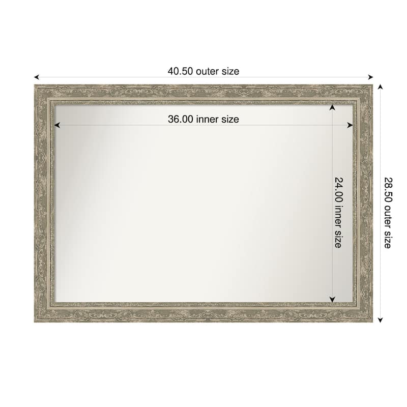 Filigree Non-Beveled Framed Bathroom Vanity Wall Mirror - 41 x 29 in - Filigree Silver