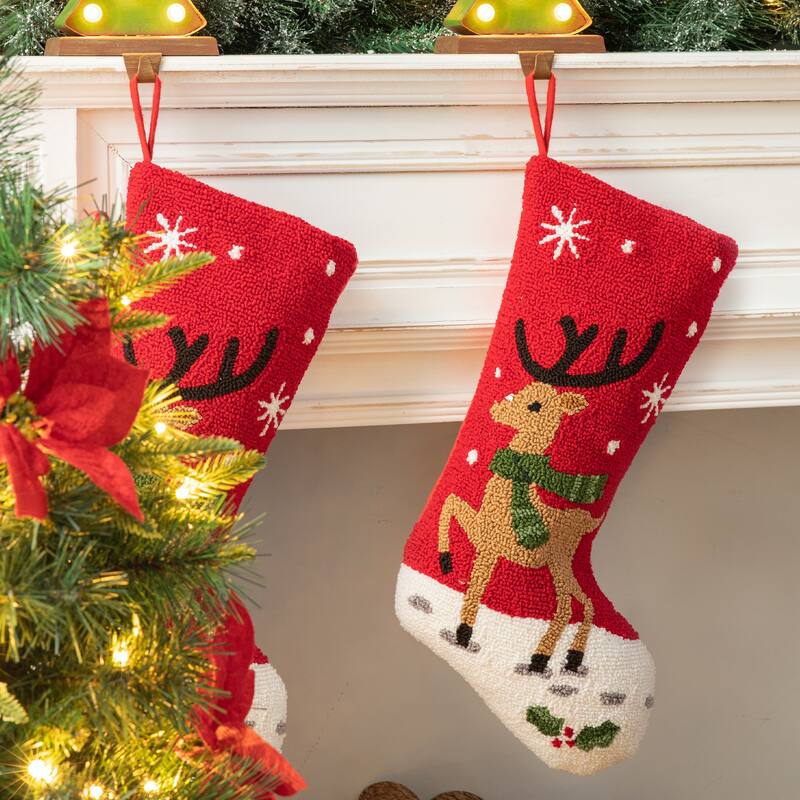 Glitzhome Christmas Reindeer Fox Cat Dog Dinosaur Warm Hooked Stocking