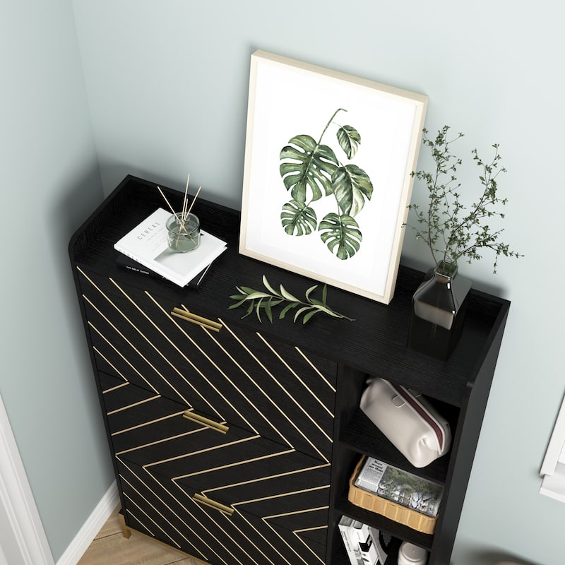 Open Shelves Shoe Cabinet with 3 Flip Drawers