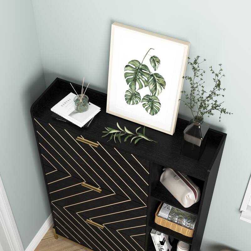 Shoe Cabinet with 3 Flip Drawers & Open Shelves, Entryway Shoe Storage Cabinet Slim, Narrow Hidden Shoe Rack for Heels, Boots