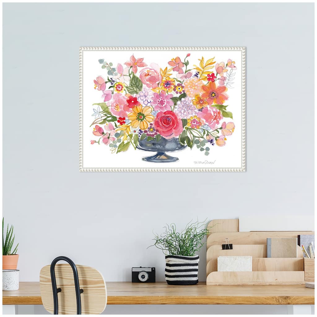 Kate and Laurel Sylvie Bright Floral Juicy Arrangement With Pencil Framed Canvas by Patricia Shaw