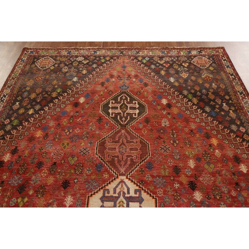 Vegetable Dye Shiraz Persian Vintage Area Rug Hand-Knotted Wool Carpet - 6'0"x 9'11"