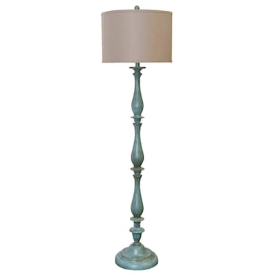 StyleCraft Charlton Distressed Blue Table Lamp - Taupe Hardback Silk Shade