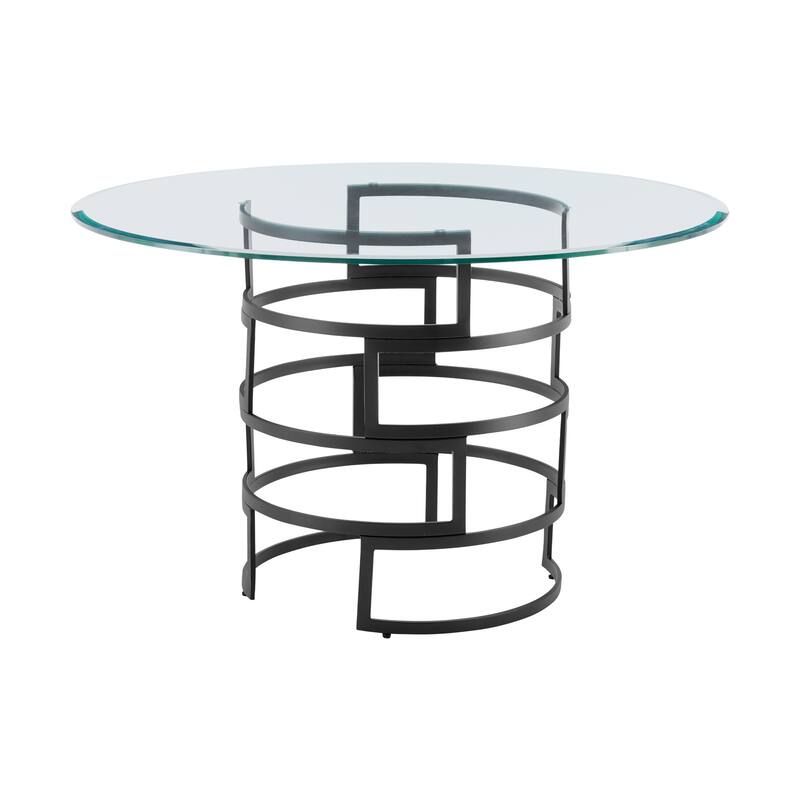 Diaz 48 Inch Glass and Metal Round Dining Table with Pedestal Base