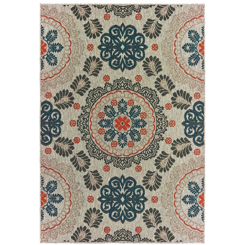 Vista Home Higgins Medallions Grey/ Blue Indoor/ Outdoor Area Rug